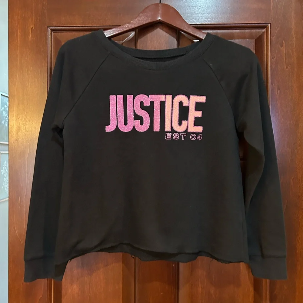 Justice Pink Glitter Logo Sweatshirt Girls L 12/14 Black
